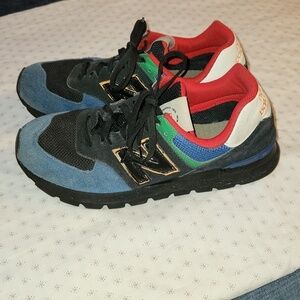 New Balance ML574 Terry Cloth blue black suede and mesh sneakers sz 11